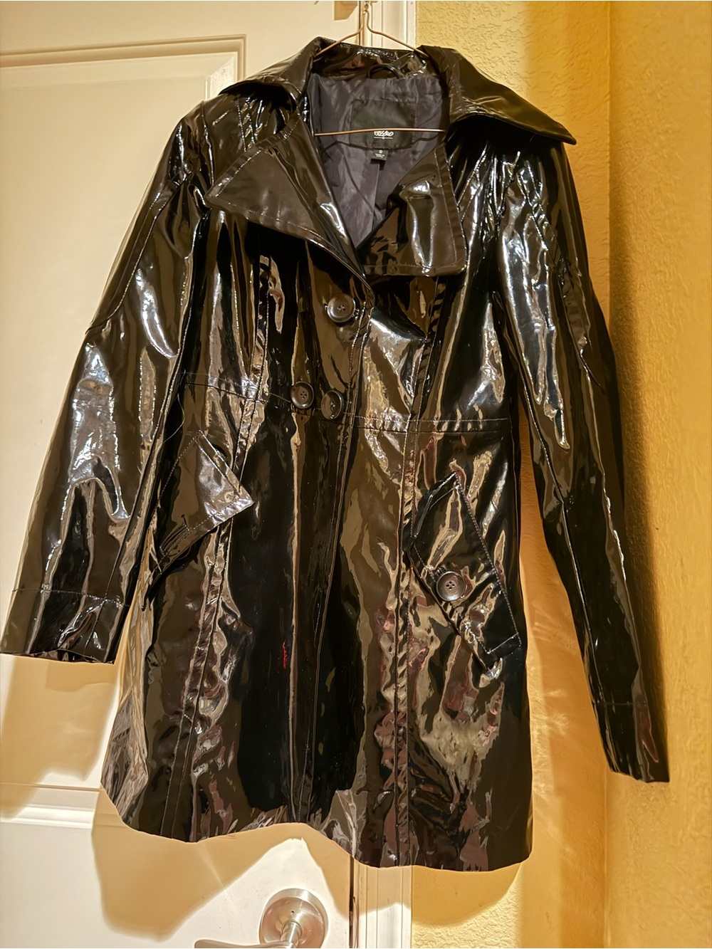 Mossimo Women's Black Glossy Short Trench Coat